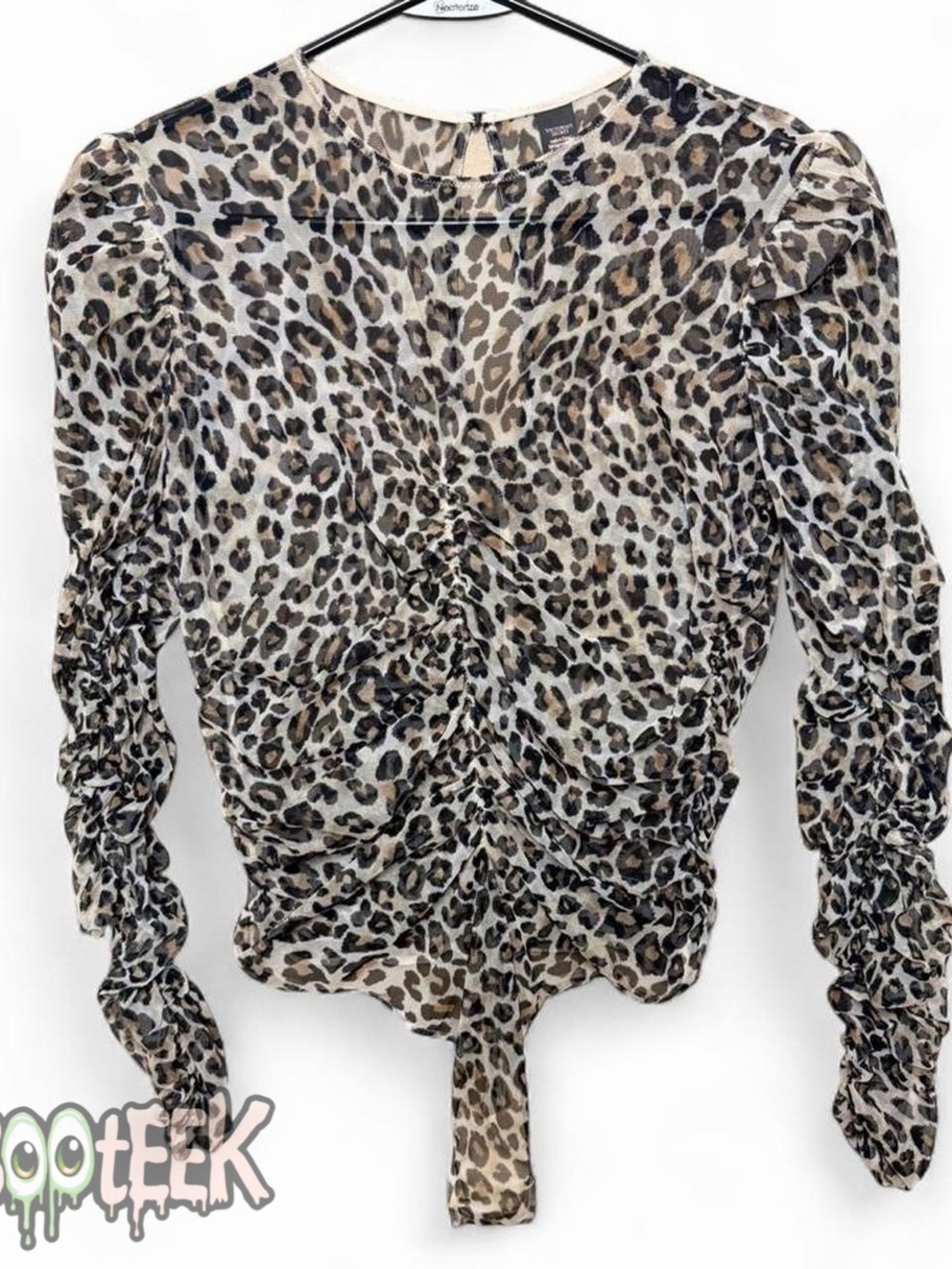 Victoria's Secret Leopard Print Ruched Mesh Bodysuit- Beige/Brown/Black